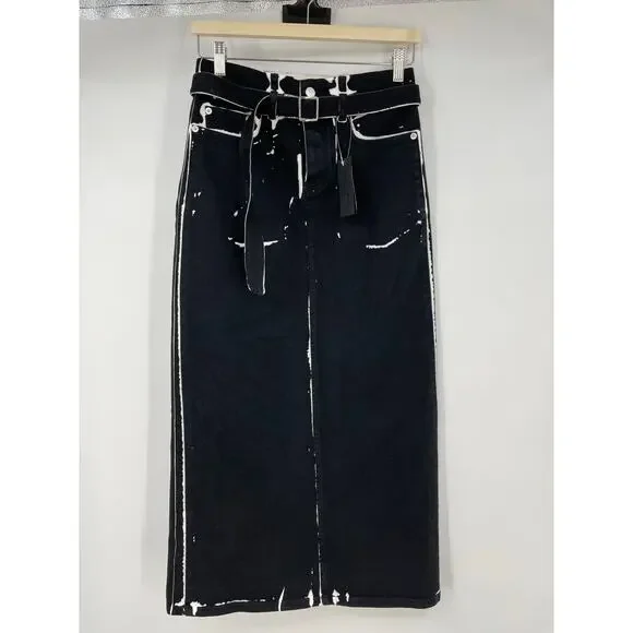 Proenza Schouler | Calder Skirt in Black Multi Contrast Printed Denim Pencil 25 - Picture 4 of 14